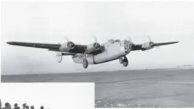  ??  ?? An unnamed B-24D from the 376th BG lands at its Benghazi, Libya base after Operation Tidal Wave. The five bomb groups involved undertook several low-level rehearsal missions over the local desert, and shorter raids into Italy to prepare for their daring oil refinery targets. (Photo via Stan Piet)