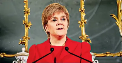  ??  ?? Nicola Sturgeon at Bute House yesterday where she announced that she would set the wheels in motion for a second independen­ce referendum