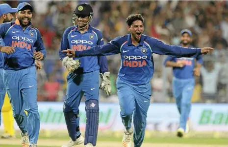  ?? PHOTO: BIKAS DAS/AP ?? THREEPEAT: India’s Kuldeep Yadav celebrates taking a hat-trick.