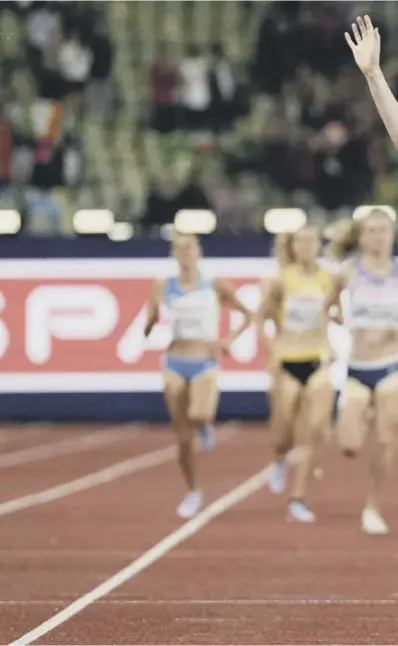  ?? ?? Laura Muir crosses the finish line to win the women’s 1500m final in Munich’s Olympic Stadium,