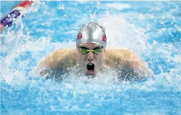  ?? SHAWN WHITELEY/BROCK UNIVERSITY ?? Brock's Gokhan Bozyigit competes at the Ontario University Athletics deBray Division swimming championsh­ips that wrapped up Sunday in St. Catharines.