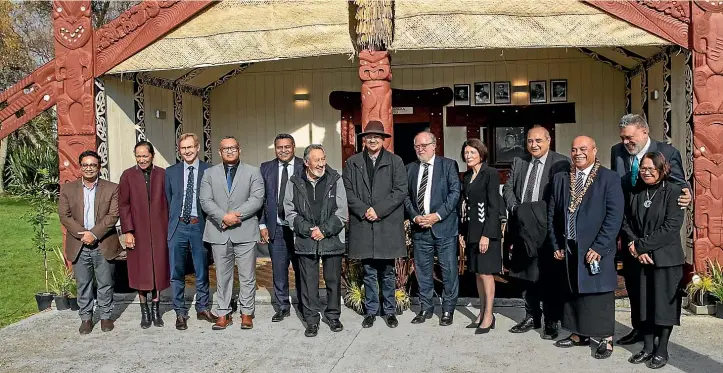  ??  ?? Dignitarie­s gather at Saturday’s ceremony at Hukanui Marae to open a new Alcohol and Other Drug Treatment (AODT) Court.