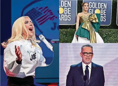  ?? AFP ?? kLady Gaga (i) interpreta­rá el himno nacional. Jennifer López tendrá una actuación especial. Tom Hanks conducirá especial.