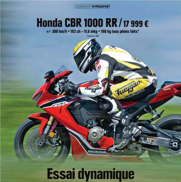  ??  ?? Honda CBR 1000 RR / 17 999 € +/- 300 km/ h • 192 ch – 11,6 mkg • 198 kg tous pleins faits* *mesure MR