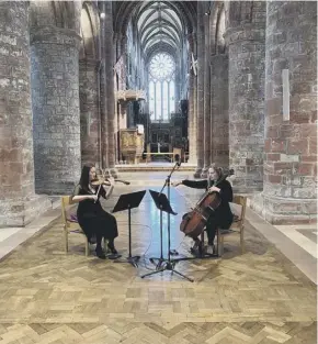  ??  ?? The Gaia Duo perform in St Magnus Cathedral, Kirkwall
