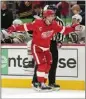  ?? CARLOS OSORIO — AP ?? Detroit's Dylan Larkin reacts after scoring a go-ahead goal against Boston.