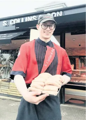  ??  ?? Diamond geezer Jordan Shaw, 19, S Collins & Son, was shortliste­d for a diamond prize for his pork and jalapeno sausages