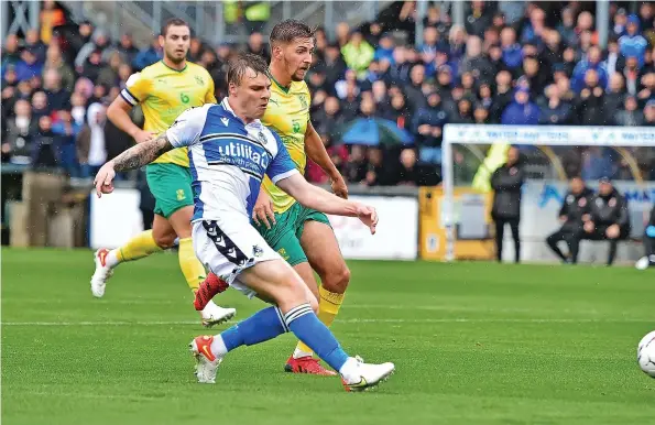  ?? ?? Harry Anderson fires Bristol Rovers ahead in Saturday’s League Two game against Swindon at the Memorial Stadium