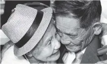  ?? THE ASSOCIATED PRESS ?? South Korean Lee Keumseom, 92, left, hugs her North Korean son Ri Sang Chol, 71, during the separated family reunion meeting at the Diamond Mountain resort in North Korea on Monday.