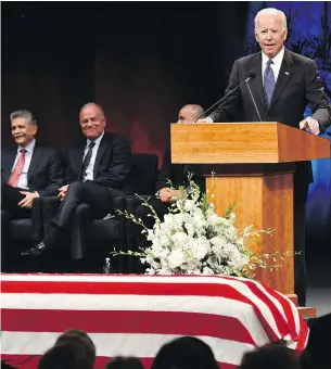  ?? ROBYN BECK / AFP / GETTY IMAGES ?? Former U.S. vice-president Joe Biden was among the speakers at the memorial service for John Mccain Thursday. The late senator died last weekend from brain cancer.