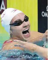  ?? MICHAEL SOHN/THE ASSOCIATED PRESS ?? Kylie Masse credits her record performanc­e to working on details with swimming coaches and increased confidence.