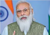  ?? — PTI ?? Prime Minister Narendra Modi addresses the UN ‘HighLevel Dialogue on Desertific­ation, Land degradatio­n and Drought’, through video conferenci­ng, in New Delhi on Monday.