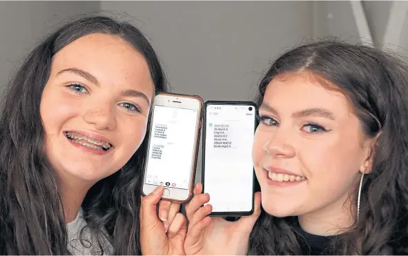  ??  ?? Jill Dailly, left, and Daisy Young are both delighted with their exam results.