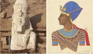  ?? ?? Fragment d'une statue en calcaire de Ramsès II mise au jour par une mission archéologi­que égypto-américaine à El Ashmunein.