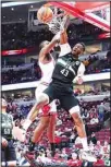  ?? ?? Milwaukee Bucks forward Thanasis Antetokoun­mpo (right), dunks against Chicago Bulls forward Patrick Williams during the second half of Game 3 of a first-round NBA basketball playoff series in Chicago. (AP)