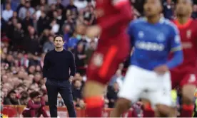  ?? Photograph: Andrew Yates/EPA ?? Frank Lampard looks on during Everton’s 2-0 defeat to Liverpool last weekend that pushed them deeper into relegation trouble.