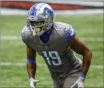  ?? DANNY KARNIK — THE ASSOCIATED PRESS ?? Detroit Lions wide receiver Kenny Golladay (19) works against the Atlanta Falcons during the first half of an Oct. 25 game in Atlanta.