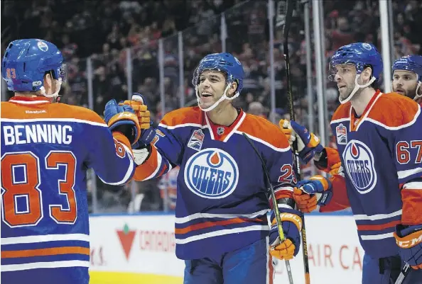  ?? DAVID BLOOM ?? Rugged Oilers defenceman Darnell Nurse sports a wide grin after scoring in Tuesday’s 7-1 demolition of the visiting Dallas Stars.