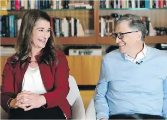  ??  ?? Bill and Melinda Gates share smiles while being interviewe­d in Kirkland, Washington.