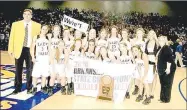  ?? SUBMITTED PHOTO ?? The Prairie Grove 2010 girls basketball team coached by Kevin Froud (left) and Shelley Dougan (right) celebrate after beating Star City, 59-56, in the State finals on March 11, 2010 at Summit Arena at Hot Springs.