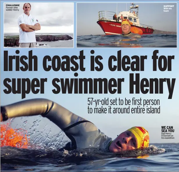  ?? With his team ?? CHALLENGE Former elite soldier Henry
SUPPORT
WE CAN SEA YOU Dad Henry O’donnell on his expedition