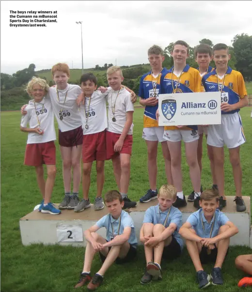  ??  ?? The boys relay winners at the Cumann na mBunscol Sports Day in Charleslan­d, Greystones last week.