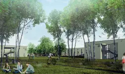  ??  ?? Futuribile Il disegno dell’area delle residenze studentesc­he nell’HCampus. Il progetto nella tenuta agricola di Ca’ Tron va però sottoposto per la Regione allo studio di Valutazion­e ambientale strategica