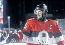  ?? JANA CHYTILOVA/GETTY IMAGES ?? Ottawa Senators’ captain Erik Karlsson looks on during a game against the Montreal Canadiens during the of the 2017 Scotiabank NHL100 Classic at Lansdowne Park on Saturday.