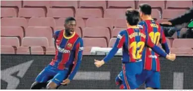  ?? ALBERTO ESTÉVEZ / EFE ?? Dembélé acaba de marcar el decisivo gol del Barcelona ante el Valladolid el pasado lunes.