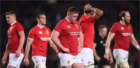  ??  ?? Tadhg Furlong takes a breather during the drawn third Test in Eden Park, Auckland, on Saturday.