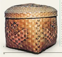  ??  ?? 4. Northeaste­rn plaited woodsplint baskets are surprising­ly early. This Nipmuc storage basket with painted vase and hearts is attributed to an Arnold family maker, Massachuse­tts, ca. 1820, 12½" high.