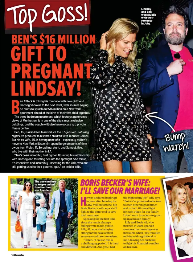  ??  ?? The duo continue to keep a united front for their son Amadeus. Bump watch! Lindsay and Ben went public with their romance in July.