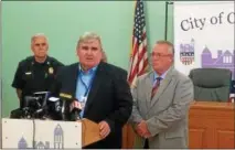  ??  ?? Cohoes Council President Christophe­r Briggs speaks during a news conference in 2016.