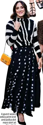  ?? ?? A guest wears a zebra print knit and polka dot maxi skirt at New York Fashion Week