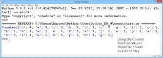  ??  ?? Using the Counter function returns character counts as a dictionary.