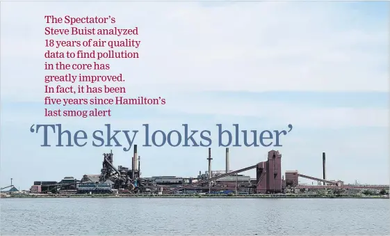  ?? PHOTOGRAPH BY BARRY GRAY, THE HAMILTON SPECTATOR ?? Air pollution has decreased in downtown Hamilton since 2000. The Stelco plant with Randle Reef in the foreground.