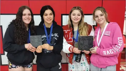  ?? COURTESY PHOTO ?? From left, Upper Lake's medal winners on Friday at the Coastal Mountain Conference Girls Wrestling Championsh­ips in St. Helena were (from left) Lexy Peregrina (first), Maddy Young (first), Tatum Salas (first) and Kahlei Phelps (third).