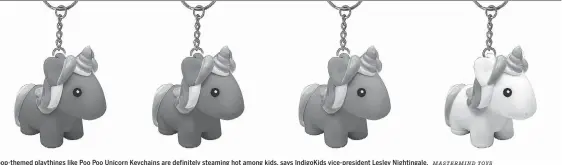  ?? MASTERMIND TOYS ?? Poop-themed playthings like Poo Poo Unicorn Keychains are definitely steaming hot among kids, says IndigoKids vice-president Lesley Nightingal­e.