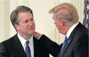  ?? Photo: ABC ?? Supreme Court nominee Brett Kavanaugh with US President Donald Trump after the announceme­nt.