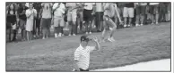  ?? AP/NAM Y. HUH ?? Justin Thomas celebrates an eagle on the 16th hole Saturday during the third round of the BMW Championsh­ip golf tournament at Medinah Country Club in Medinah, Ill.