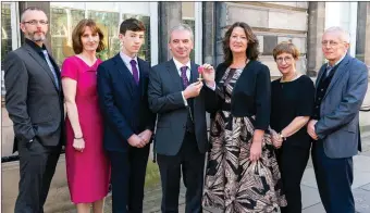  ??  ?? Prof Martin Tangney, founder and president of Celtic Renewables with his family (from left) his brother Mark, sister Anne, son Cian, his wife Anna, his sister Mary, and brother Brendan, after Martin received his OBE from Frank Ross, Lord Provost of the City of Edinburgh.