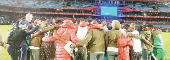  ?? ?? Super Falcons players and officials giving supplicati­ons to God for qualifying for the Paris 2024 Olympic Games after the aggregate 1-0 win over South Africa in Pretoria...last night