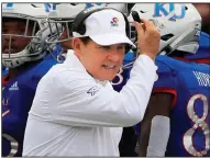  ?? (AP/Orlin Wagner) ?? Kansas Coach Les Miles, who recently tested positive for covid-19, has been cleared to return to coaching duties but will skip today’s game at West Virginia.