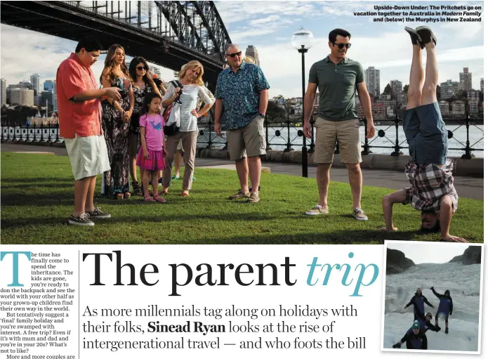  ??  ?? Upside-Down Under: The Pritchets go on vacation together to Australia in Modern Family and (below) the Murphys in New Zealand