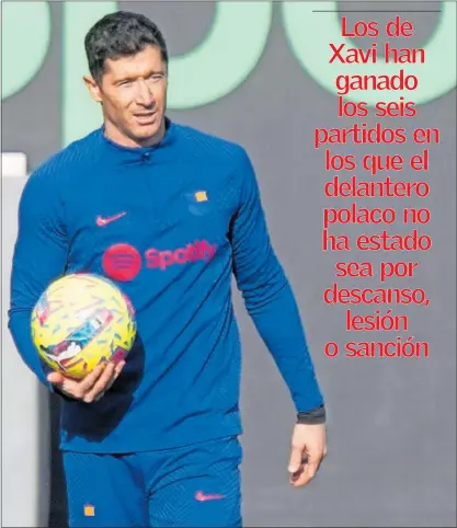  ?? ?? Lewandowsk­i, en un entrenamie­nto del Barça.