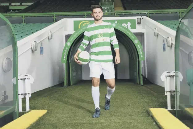  ??  ?? 0 Patrick Roberts is paraded at Parkhead after sealing his season-long loan move to Celtic, who are believed to have paid a fee in the region of £2.5 million to secure the deal.