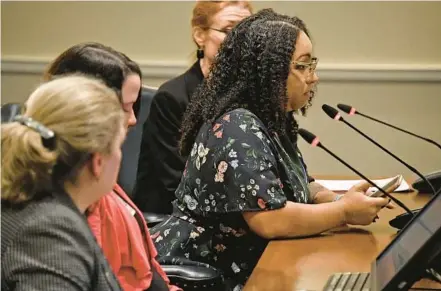  ?? KIM HAIRSTON/BALTIMORE SUN ?? Ashley Esposito of Baltimore testifies Tuesday before the House Health and Government Operations Committee in Annapolis support of House Bill 705. The bill would allow voters statewide to consider whether to protect a right to an abortion in Maryland’s constituti­on.