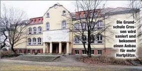  ??  ?? Die Grundschul­e Crossen wird saniert und
bekommt einen Anbau
für mehr Hortplätze.