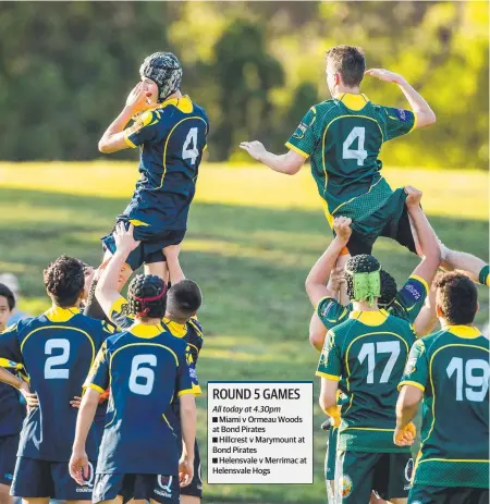  ?? Picture: JERAD WILLIAMS ?? Ormeau Woods High (left) and Merrimac High in action at the Super Schools Cup at the Bond Pirates ground.