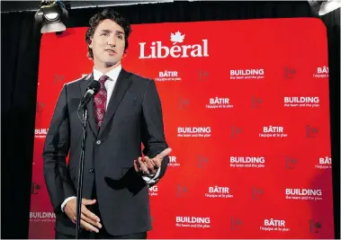  ?? DAVE CHIDLEY/The Canadian Press ?? Liberal Leader Justin Trudeau speaks Tuesday in London, Ont. The Grits are gathering in Ontario, where the nation’s swing
voters reside.